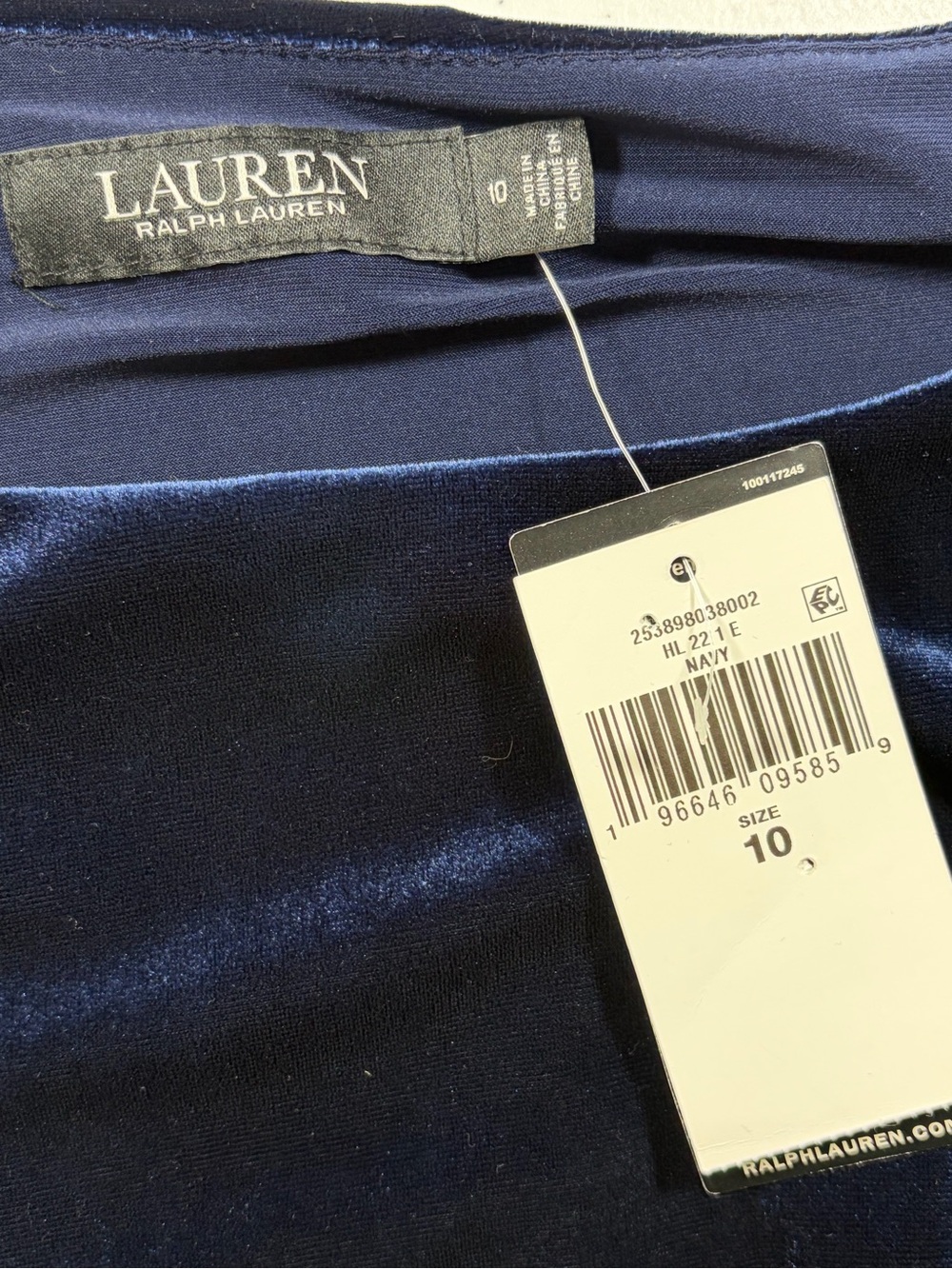 NWT LRL Navy Velvet Long-Sleeve Ruched Evening Sheath Dress (10) - Picture 8 of 16
